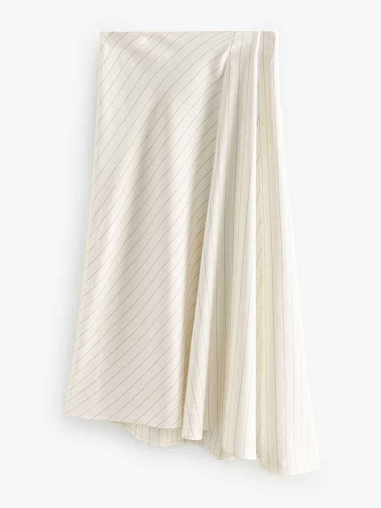 Black & White Striped Asymmetric Midi Skirt with Linen - Image 5 of 8