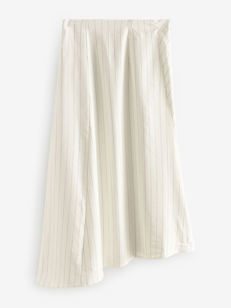 Black & White Striped Asymmetric Midi Skirt with Linen - Image 6 of 8