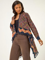 Roman Blue Ombre Tassle Knit Poncho - Image 1 of 4