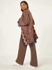 Roman Blue Ombre Tassle Knit Poncho - Image 3 of 4