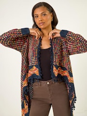 Roman Blue Ombre Tassle Knit Poncho - Image 4 of 4