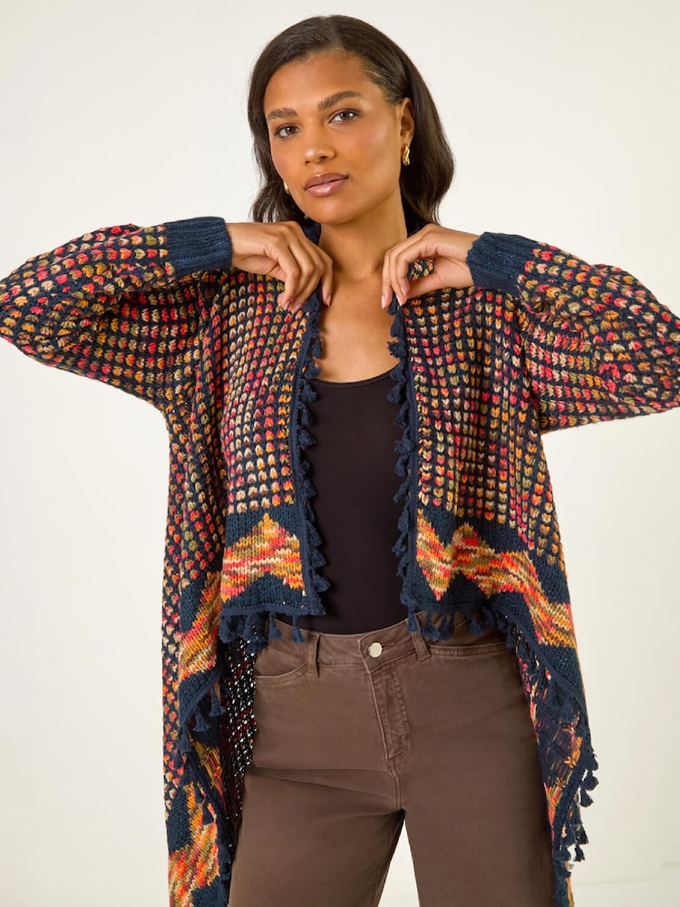 Roman Blue Ombre Tassle Knit Poncho - Image 4 of 4 Roman Blue Ombre Tassle Knit Poncho - Image 4 of 4