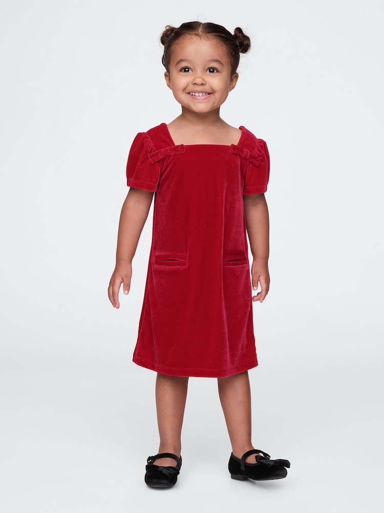 Gap Red Velour Bow Shift Dress (6mths-5yrs) - Image 1 of 4