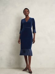 Hobbs Blue Mary Velvet Dress - Image 2 of 5