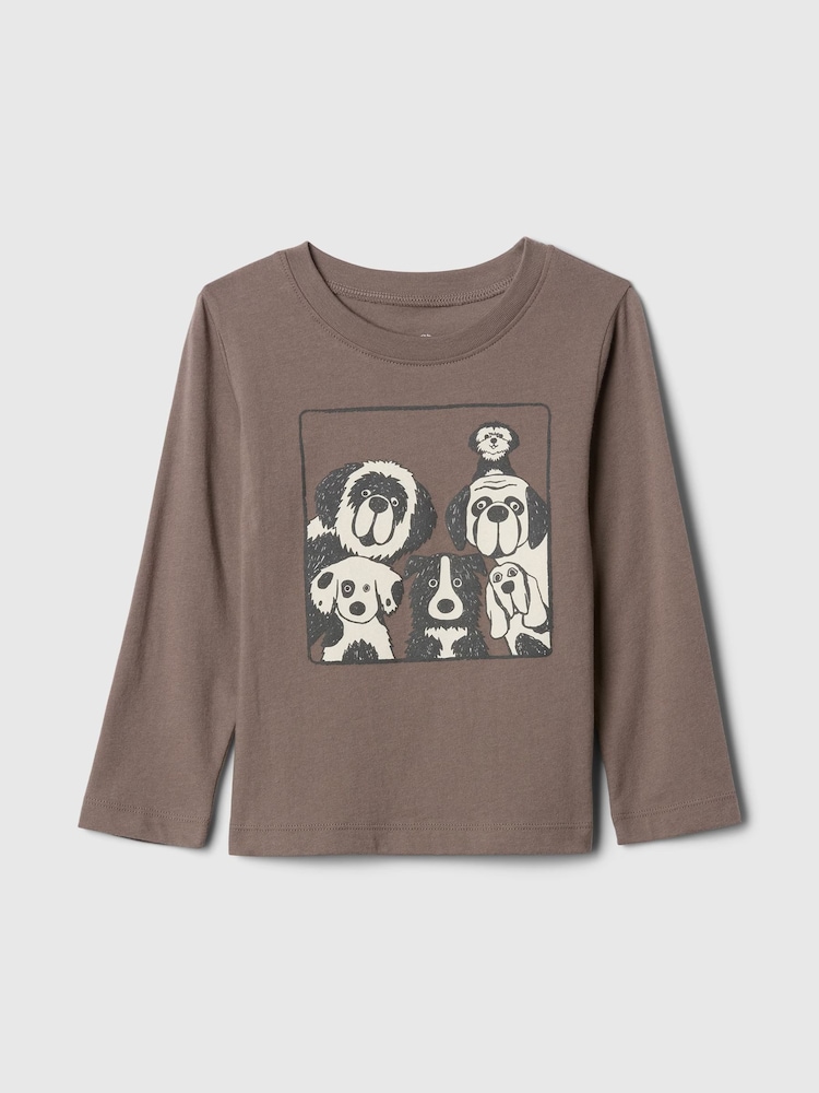 Gap Brown Long Sleeve Crew Neck Graphic T-Shirt (6mths-5yrs) - Image 1 of 3