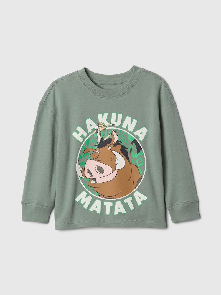 Gap Green Pumbaa & Timon Disney Lion King Graphic Long Sleeve T-Shirt (6mths-5yrs) - Image 1 of 2
