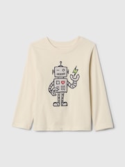 Gap Cream Robot Long Sleeve Crew Neck Graphic T-Shirt (6mths-5yrs) - Image 1 of 3