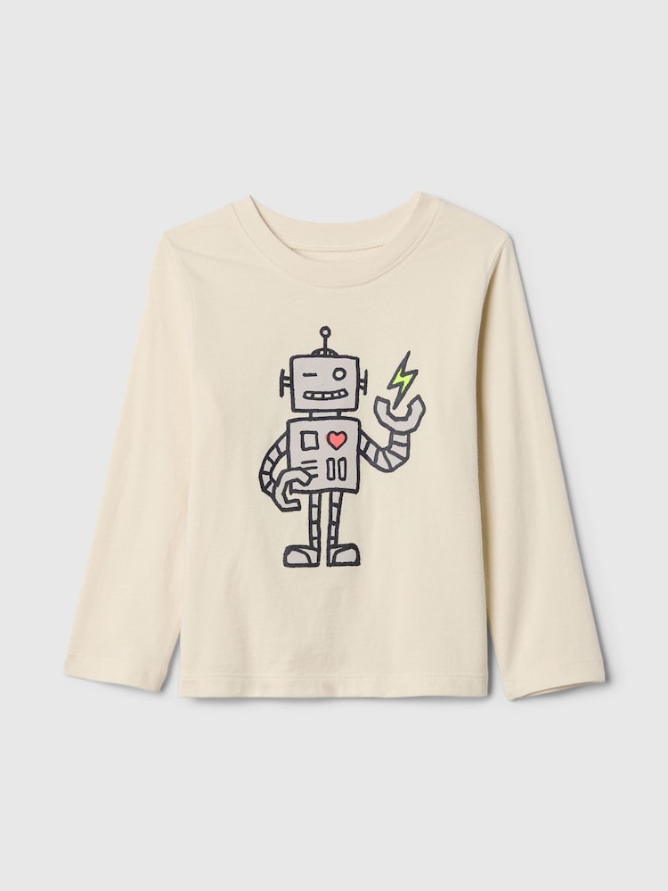 Gap Cream Robot Long Sleeve Crew Neck Graphic T-Shirt (6mths-5yrs) - Image 1 of 3 Gap Cream Robot Long Sleeve Crew Neck Graphic T-Shirt (6mths-5yrs) - Image 1 of 3