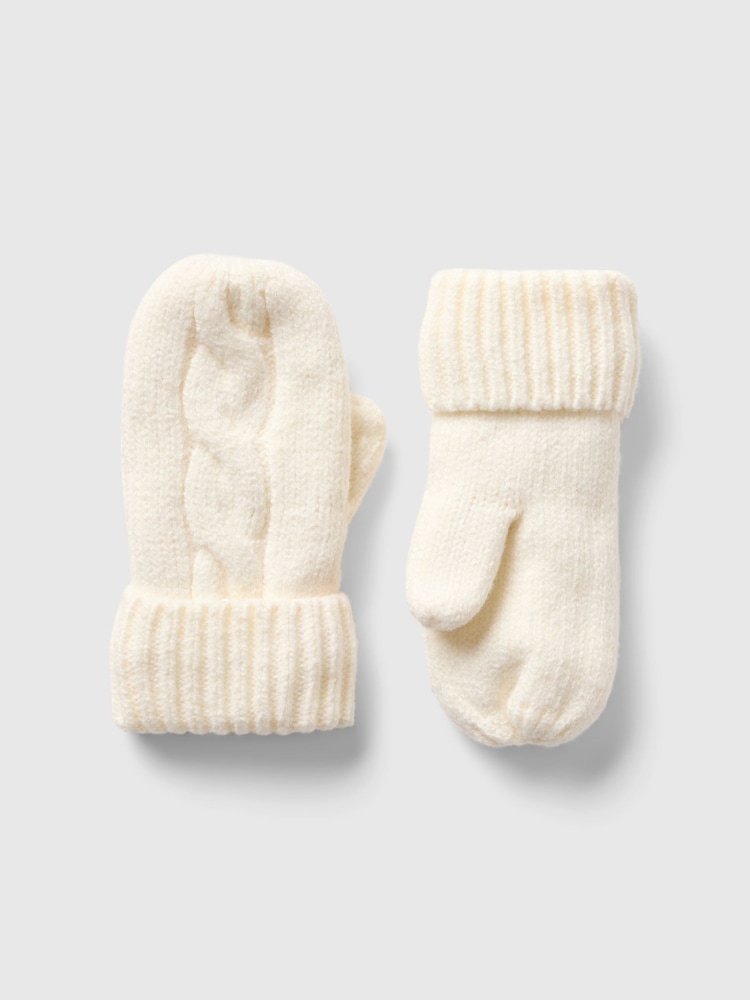 Gap White Toddler CashSoft Cable-Knit Mittens - Image 1 of 1 Gap White Toddler CashSoft Cable-Knit Mittens - Image 1 of 1