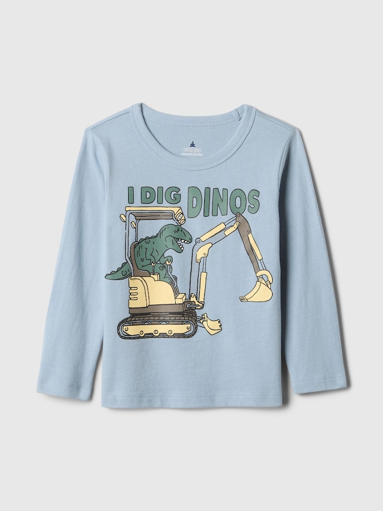 Gap Blue Dinosaur Long Sleeve Crew Neck Graphic T-Shirt (6mths-5yrs) - Image 1 of 2