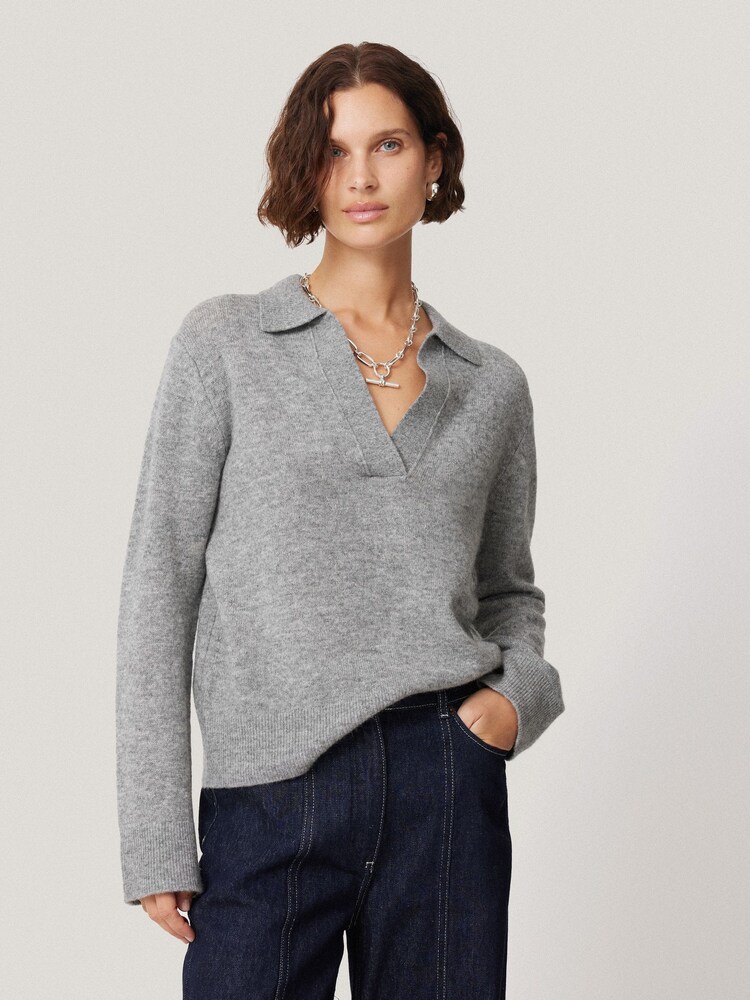 Jigsaw Grey Compact Wool Collar Tops - Image 1 of 7
