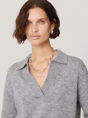 Jigsaw Grey Compact Wool Collar Tops - Image 6 of 7