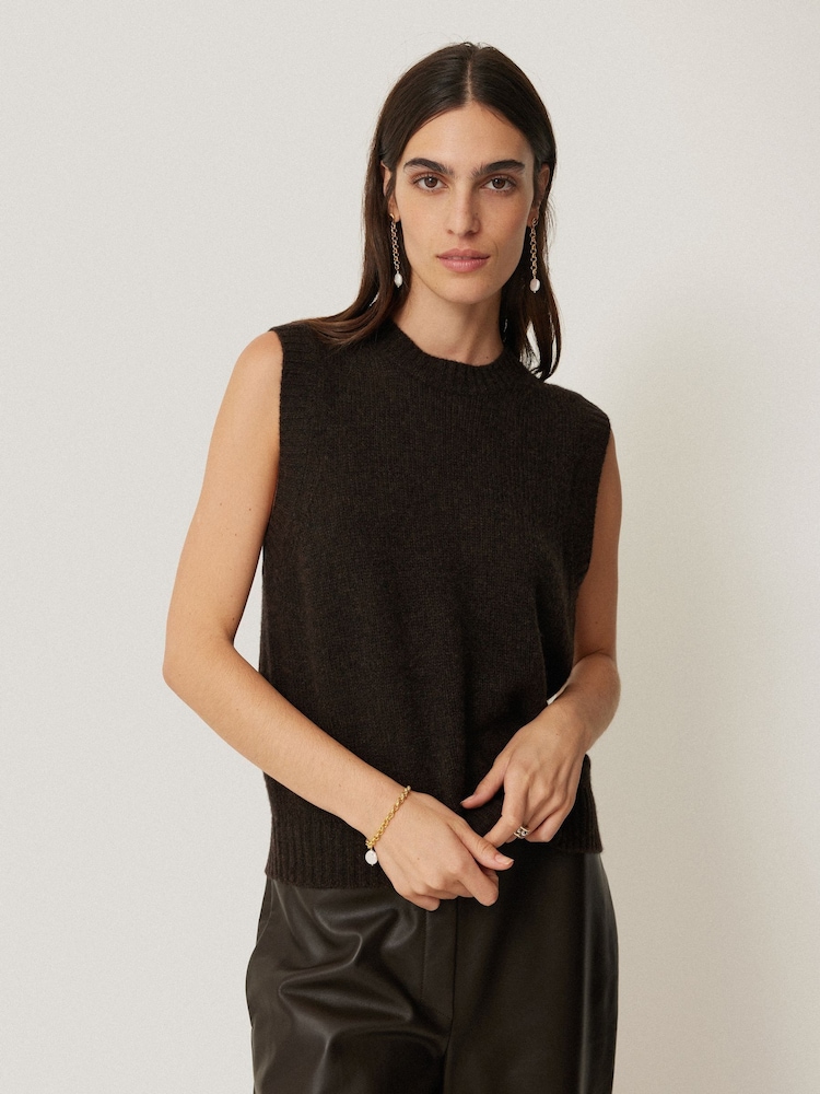 Jigsaw Brown Cashmere Crew Neck Tank - Image 1 of 7