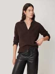 Jigsaw Brown Compact Wool Collar Tops - Image 1 of 6