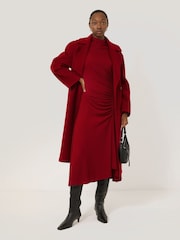 Jigsaw Red Crinkle Ruched Jersey Dress - Image 3 of 7