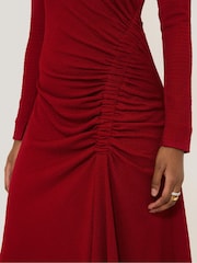 Jigsaw Red Crinkle Ruched Jersey Dress - Image 4 of 7