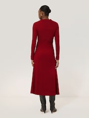 Jigsaw Red Crinkle Ruched Jersey Dress - Image 5 of 7