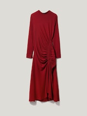 Jigsaw Red Crinkle Ruched Jersey Dress - Image 6 of 7