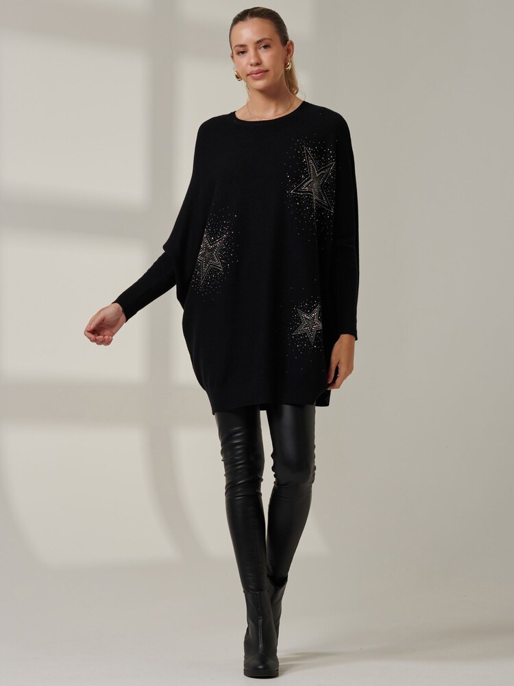 Jolie Moi Black Knitted Rhinestone Jumper - Image 1 of 6