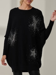Jolie Moi Black Knitted Rhinestone Jumper - Image 3 of 6