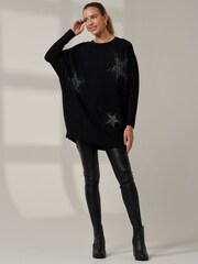 Jolie Moi Black Knitted Rhinestone Jumper - Image 4 of 6