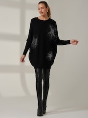Jolie Moi Black Knitted Rhinestone Jumper - Image 6 of 6