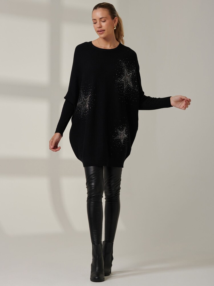 Jolie Moi Black Knitted Rhinestone Jumper - Image 6 of 6