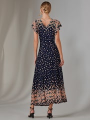 Jolie Moi Blue Gina Mirrored Print Mesh Maxi Dress - Image 2 of 7