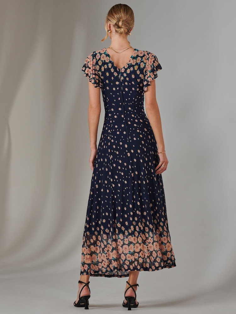 Jolie Moi Blue Gina Mirrored Print Mesh Maxi Dress - Image 2 of 7