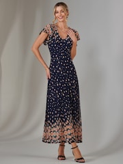 Jolie Moi Blue Gina Mirrored Print Mesh Maxi Dress - Image 4 of 7