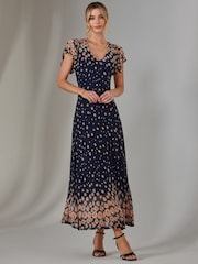 Jolie Moi Blue Gina Mirrored Print Mesh Maxi Dress - Image 5 of 7