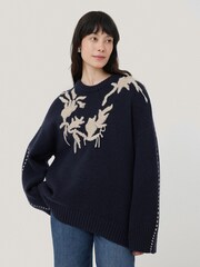 Jigsaw Blue Embroidered Knitted Jumper - Image 2 of 7