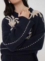 Jigsaw Blue Embroidered Knitted Jumper - Image 4 of 7