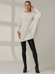 Jolie Moi Cream Knitted Rhinestone Jumper - Image 1 of 6
