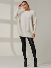 Jolie Moi Cream Knitted Rhinestone Jumper - Image 5 of 6