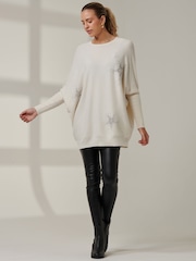 Jolie Moi Cream Knitted Rhinestone Jumper - Image 6 of 6