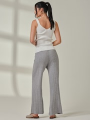 Jolie Moi Grey Knitted Ribbed Wide Leg Trousers - Image 2 of 6