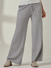Jolie Moi Grey Knitted Ribbed Wide Leg Trousers - Image 3 of 6