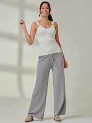 Jolie Moi Grey Knitted Ribbed Wide Leg Trousers - Image 6 of 6