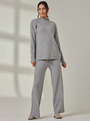 Jolie Moi Grey Knitted Ribbed Mockneck Jumper - Image 2 of 7