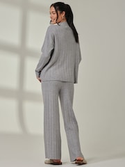 Jolie Moi Grey Knitted Ribbed Mockneck Jumper - Image 3 of 7