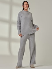 Jolie Moi Grey Knitted Ribbed Mockneck Jumper - Image 4 of 7