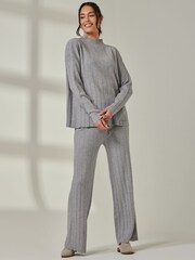 Jolie Moi Grey Knitted Ribbed Mockneck Jumper - Image 5 of 7