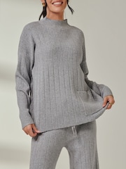 Jolie Moi Grey Knitted Ribbed Mockneck Jumper - Image 6 of 7