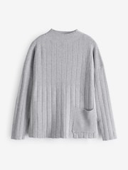 Jolie Moi Grey Knitted Ribbed Mockneck Jumper - Image 7 of 7