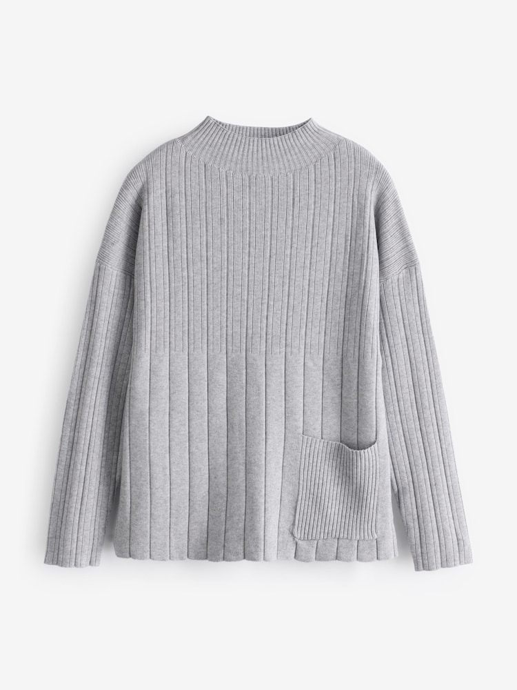 Jolie Moi Grey Knitted Ribbed Mockneck Jumper - Image 7 of 7