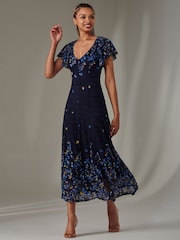 Jolie Moi Blue Cap Sleeve Lace Maxi Dress - Image 6 of 6