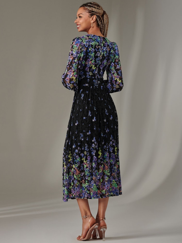 Jolie Moi Blue Dalia Symmetrical Print Lace Maxi Dress - Image 2 of 6