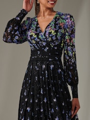 Jolie Moi Blue Dalia Symmetrical Print Lace Maxi Dress - Image 3 of 6