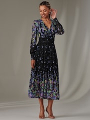 Jolie Moi Blue Dalia Symmetrical Print Lace Maxi Dress - Image 5 of 6